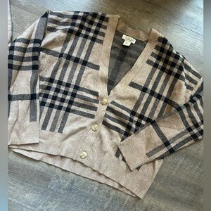 Tan and Black Plaid Cardigan Set